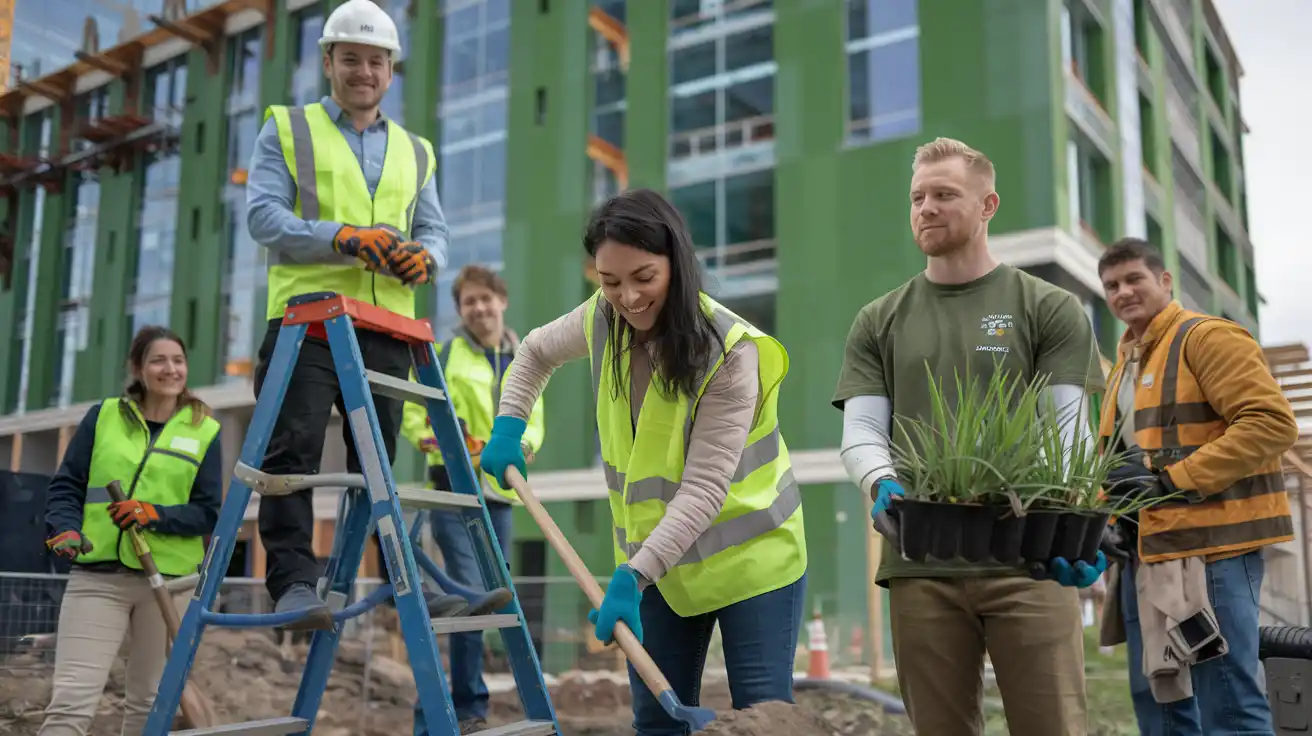 A collage of three photos featuring people actively working in the yard, highlighting green collar job activities.
